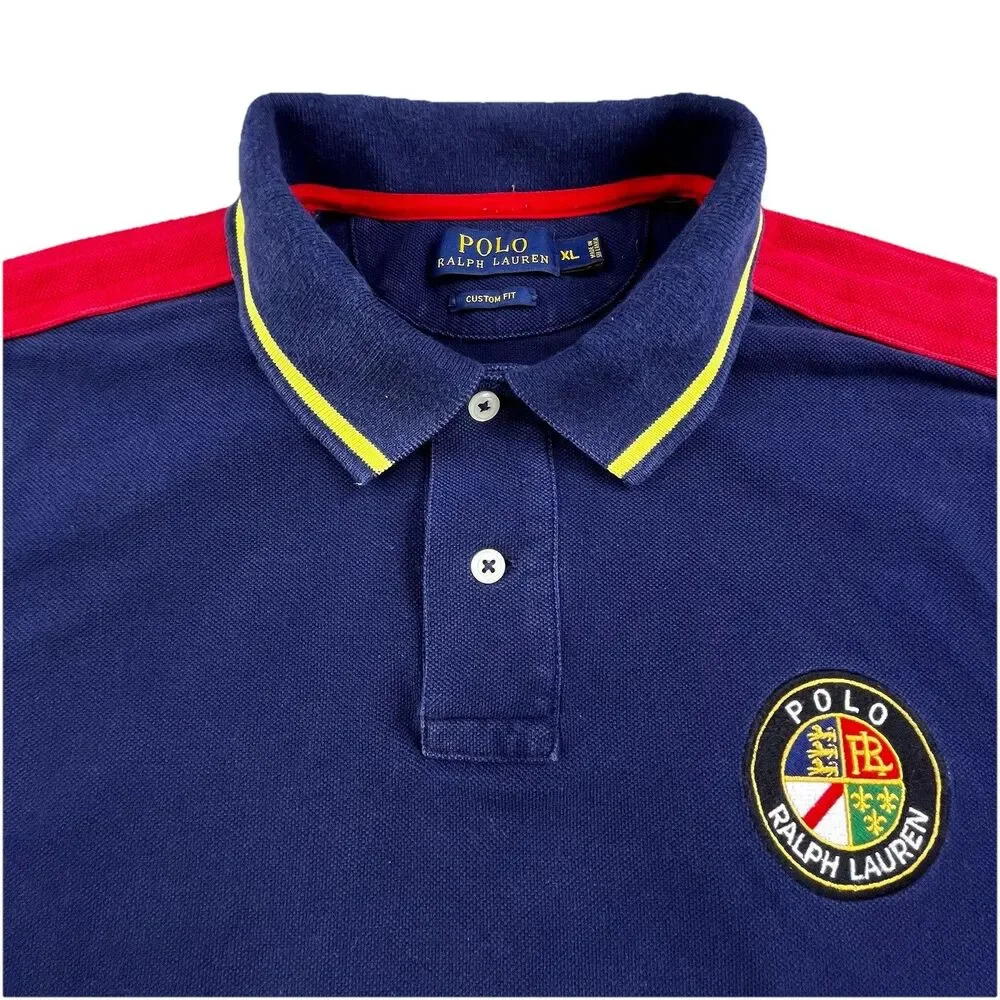 Polo Ralph Lauren Polo Shirt XL Navy Blue Cookie Crest Patch Custom Fit Preppy